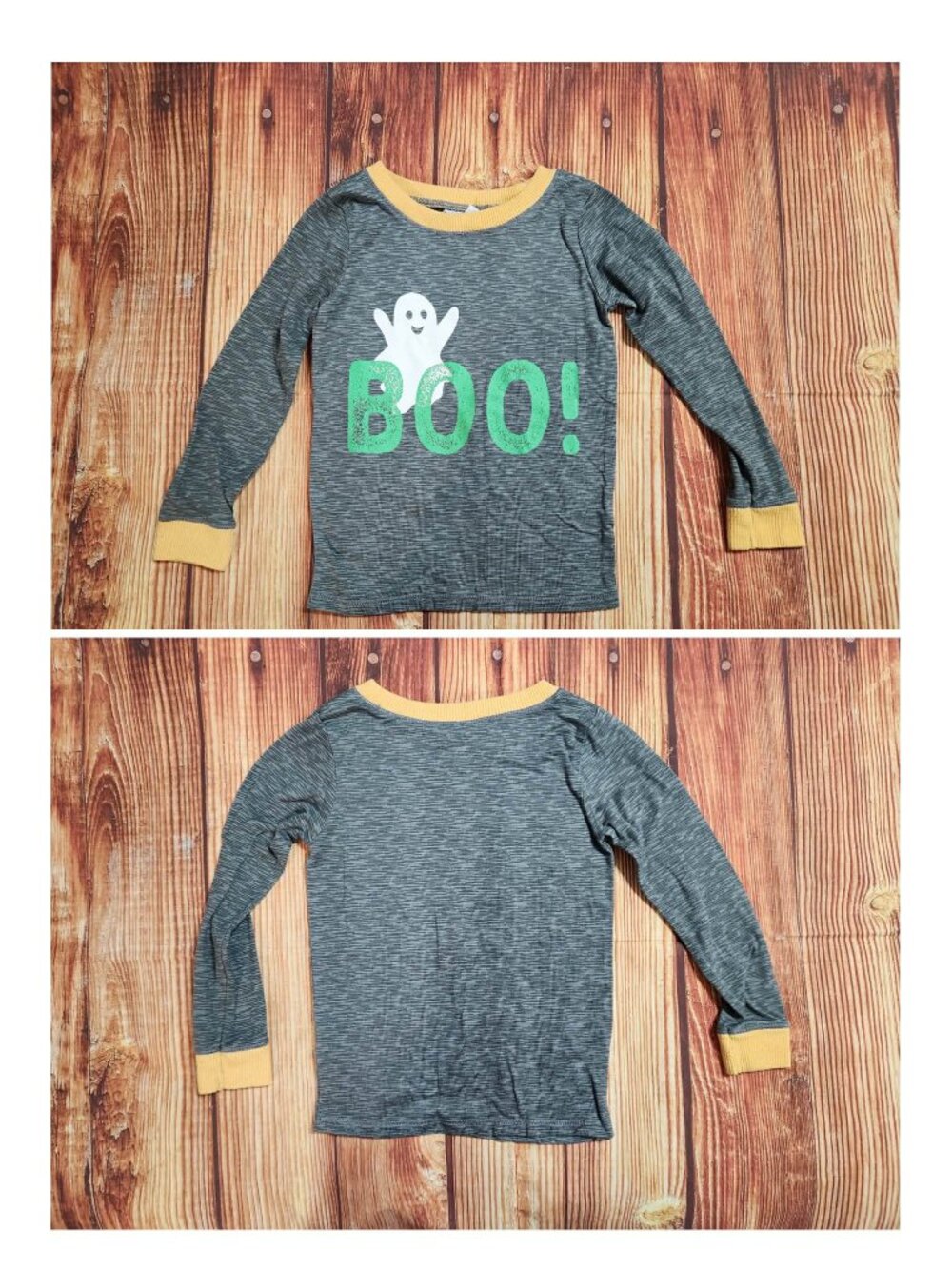 Roudelain Toddler 3T Halloween Pajama Top Ghost BOO Long Sleeve Gray Yellow